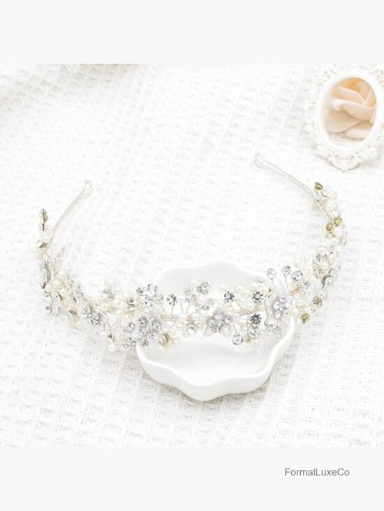 Wedding Pearl Crystal Floral Headband Bridal Hair Accessories for Women Party main image 5